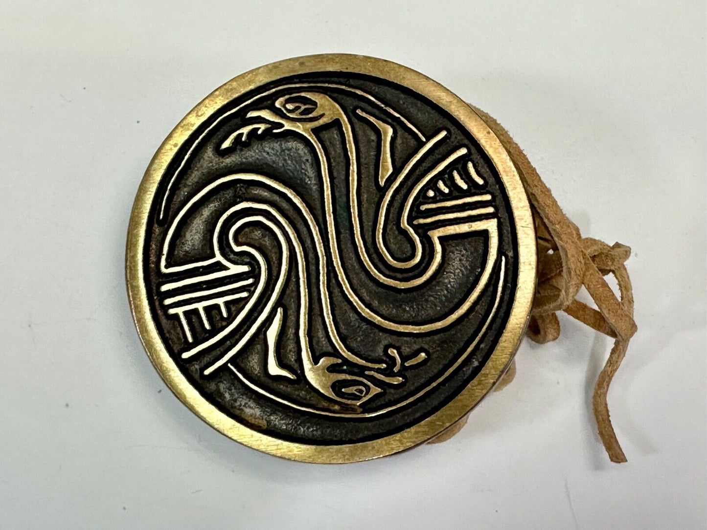 Two Snakes.,   Round Hippy Vibe Vintage Sandcast Rainbow Medals Belt Buckle