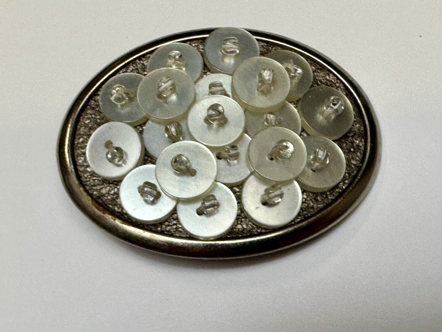Artisan BUTTONS - seamstress silver tone oval belt buckle