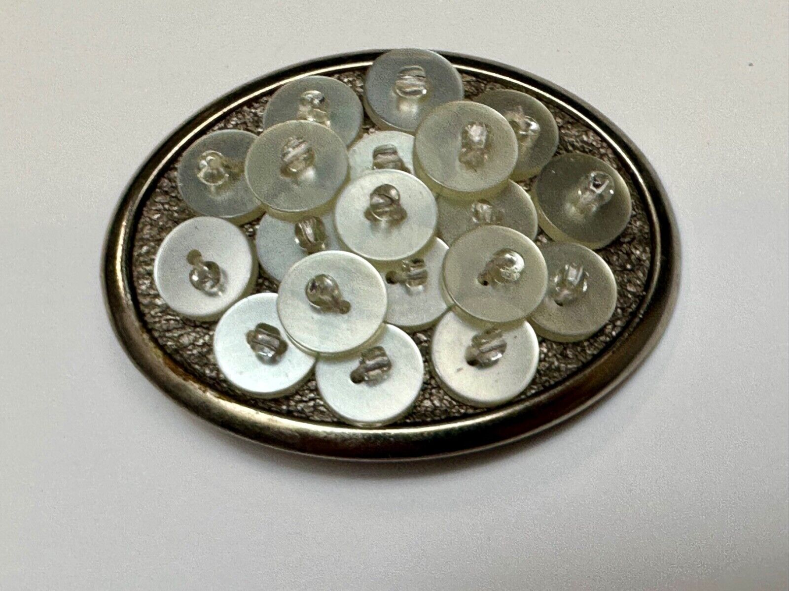 Artisan BUTTONS - seamstress silver tone oval belt buckle