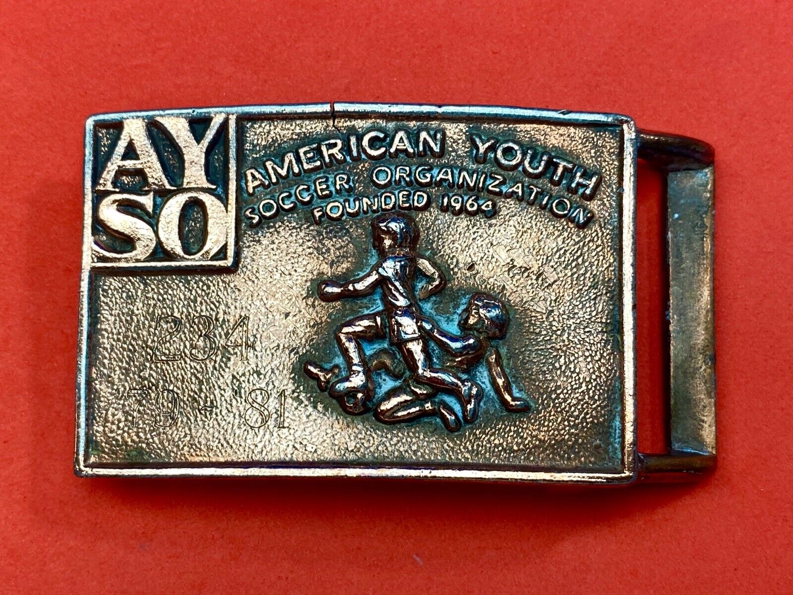 Vintage AYSO American Youth Soccer Organization belt buckle 