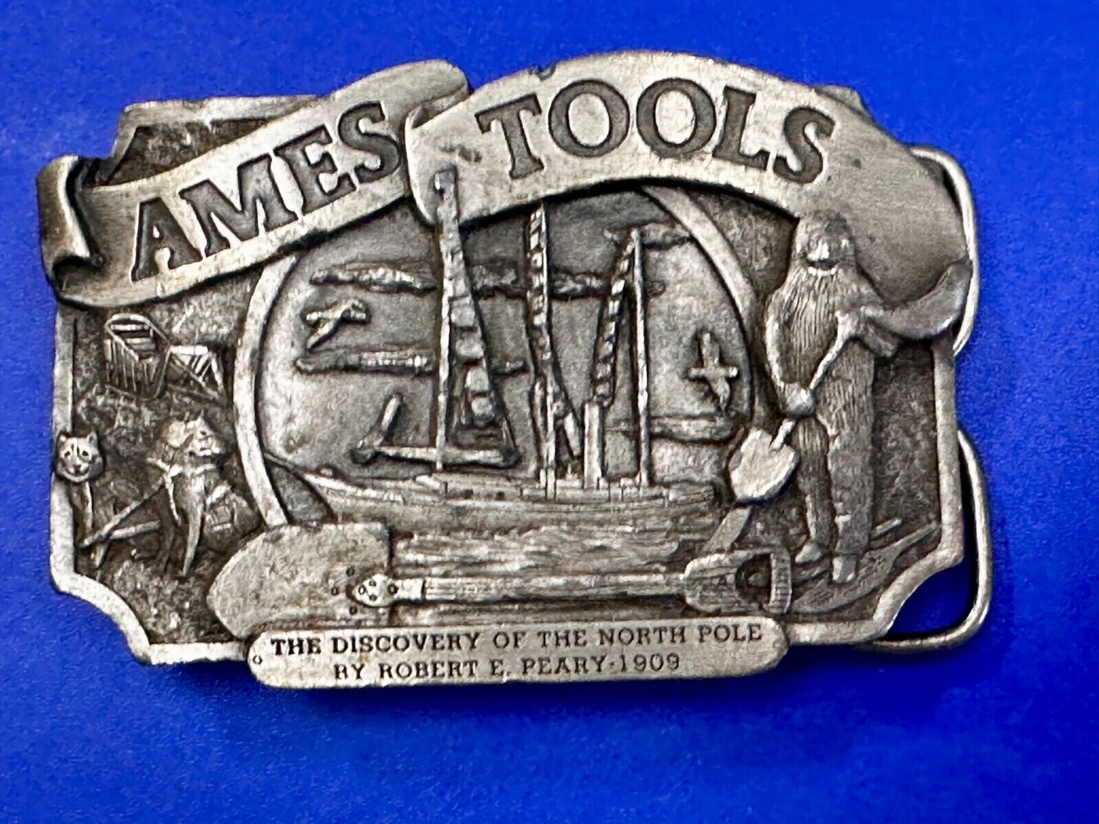 Ames Tools The Discovery of The North Pole by Robert E. Peary 1909 Belt Buckle