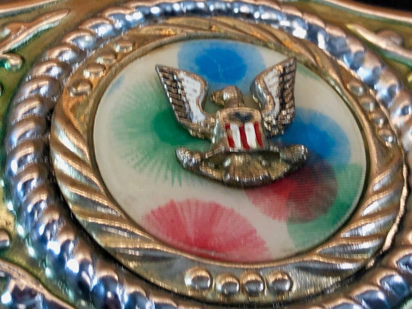 vintage made in Mexico - unknown makers mark silver centerpiece USA belt buckle 
