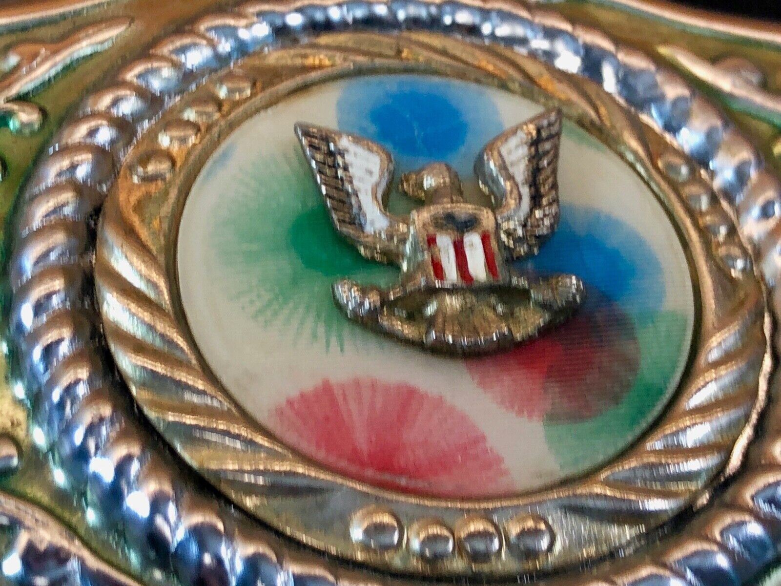 vintage made in Mexico - unknown makers mark silver centerpiece USA belt buckle 