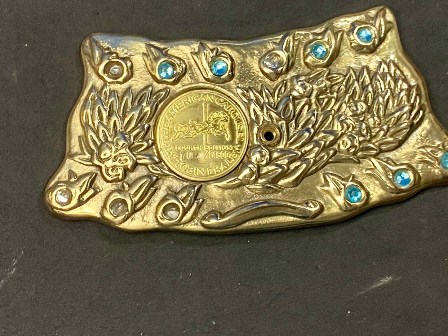 American Carousel 4th  coin collectors centerpiece Large gold tone belt buckle