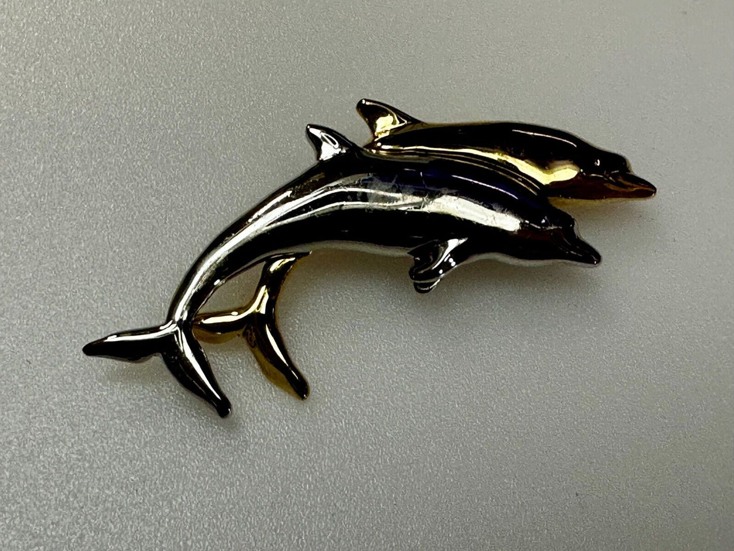 Two Dolphin's Figural Silver & Gold Tone Vintage Brooch Pin by Liz Claiborne