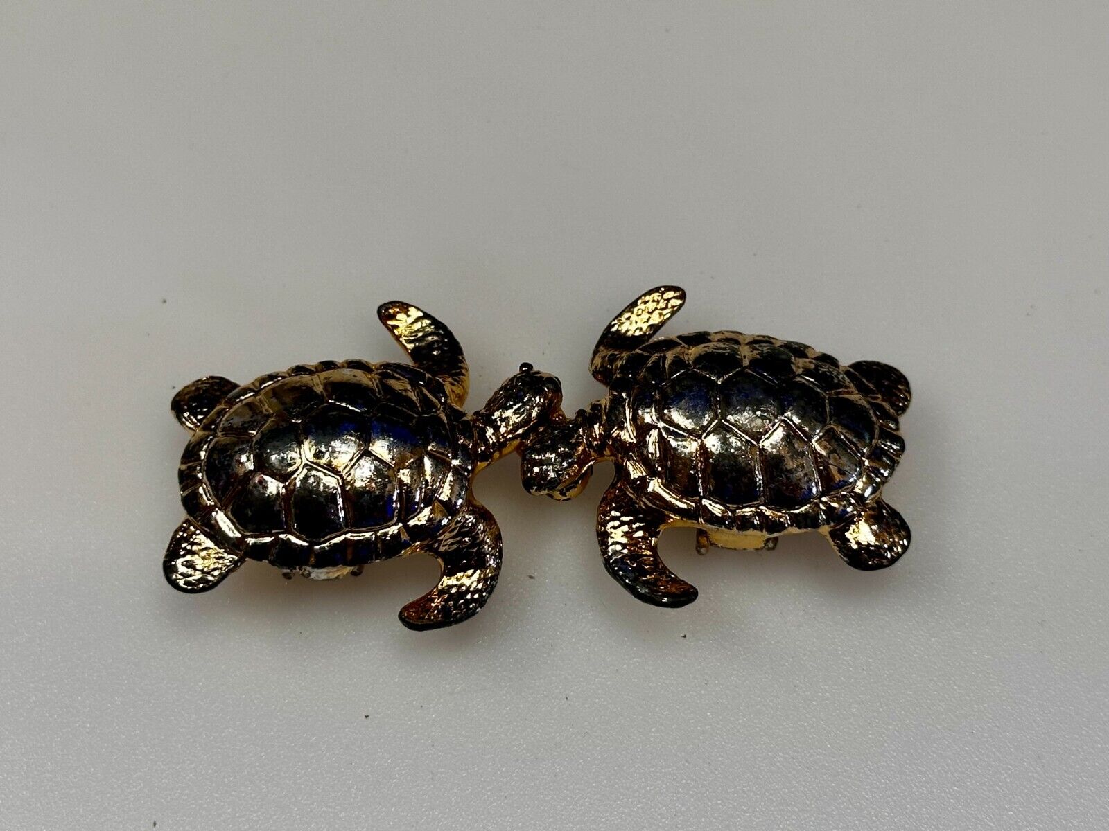 Turtle Tortoise Figural Two Piece Interlocking Gold Tone Vintage Belt Buckle