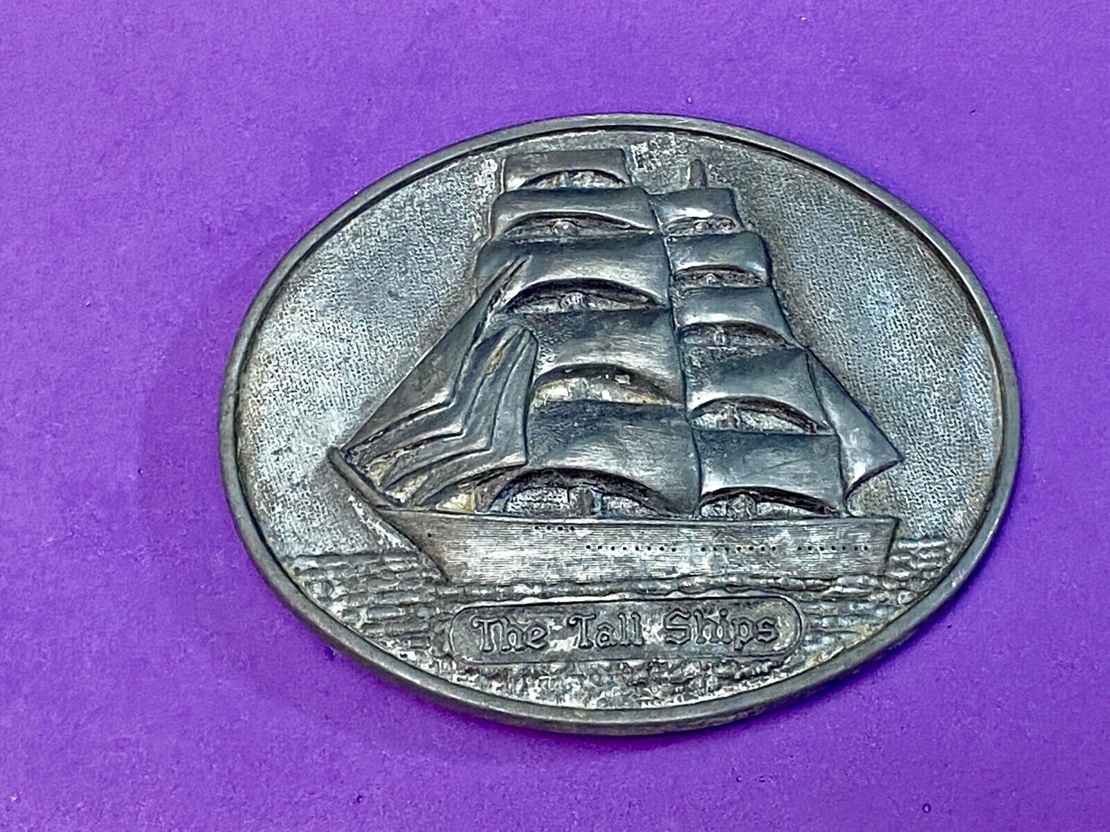 1970 's THE TALL SHIPS SILVER TONE SAIL BOAT COLLECTIBLE BELT BUCKLE