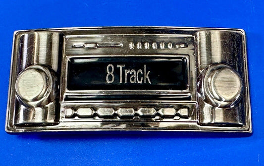8 Track Stereo Radio Player Retro Silver & Black Color Belt Buckle