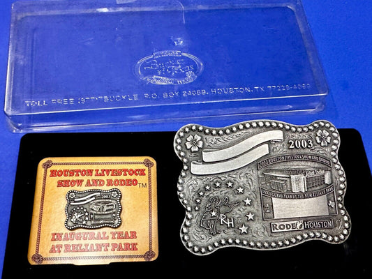 2003 Houston Livestock Show and Rodeo Inaugural  Award Trophy Cowboy Belt Buckle