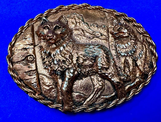 The Great Wolf - Wolves Pack Two Brown color oval western EGE Belt Buckle