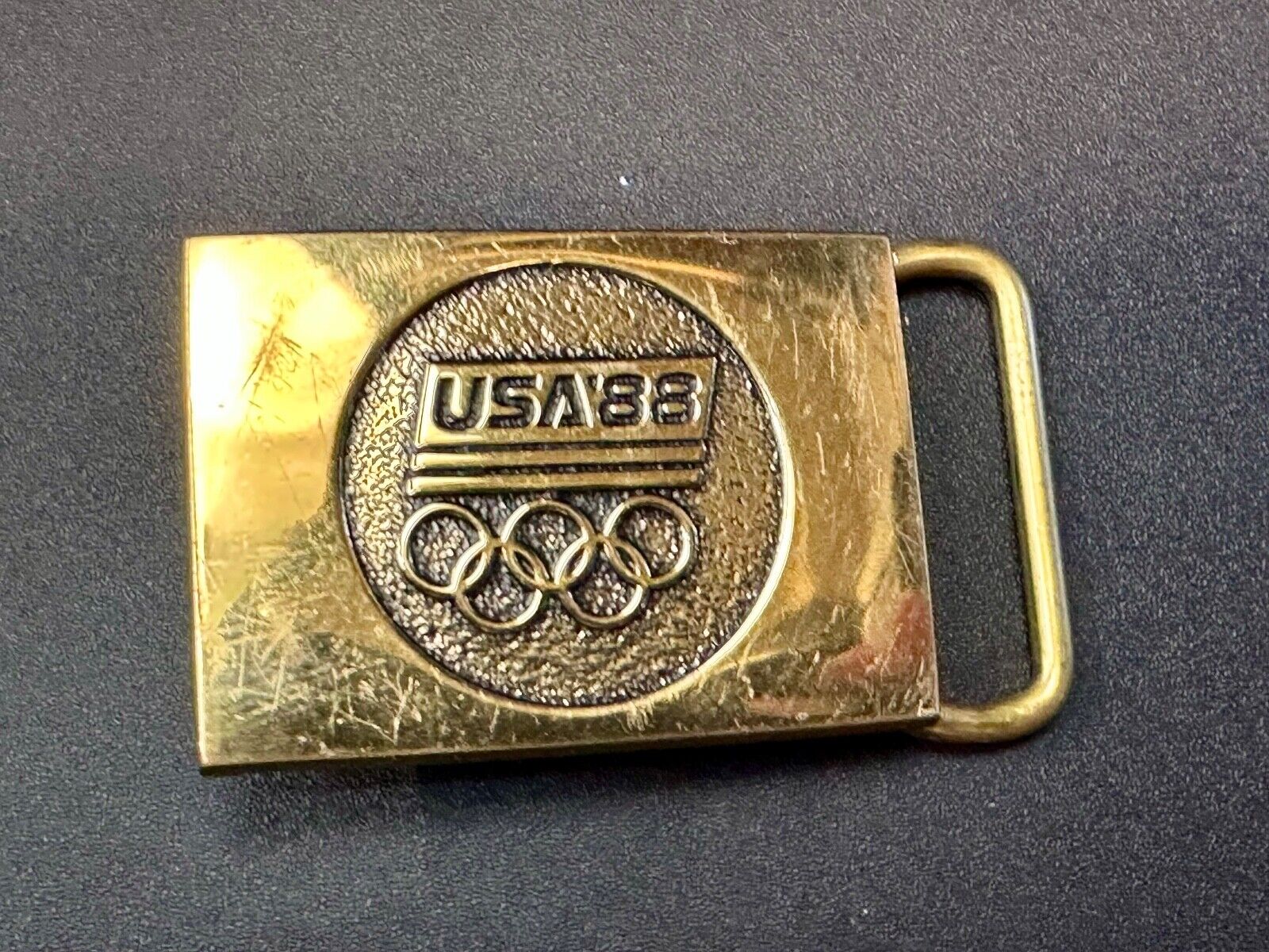1988 US Olympics 100% Solid Brass Belt Buckle, Olympic Rings Logo & USA '88