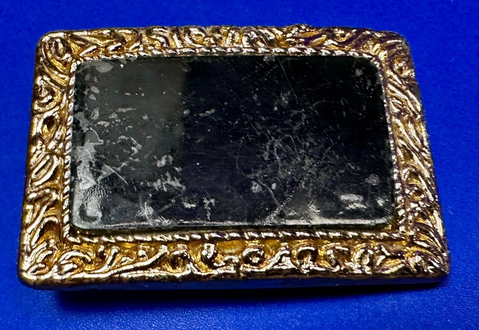 Vintage Artisan Handcrafted Cut & Polished Stone Slab In Gold Tone Belt Buckle