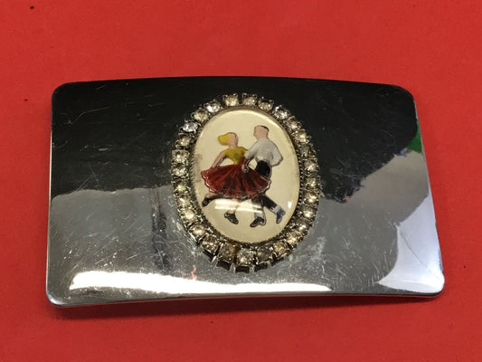 USA made square / line / country dancing music - western rhinestone belt buckle