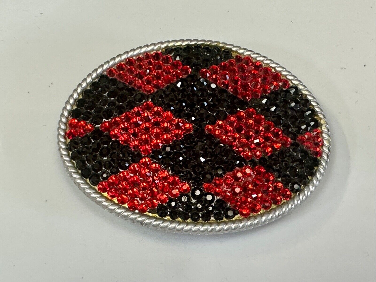 Black &  Red rhinestone Checkerboard Diamond Jester 3.75" wide belt buckle