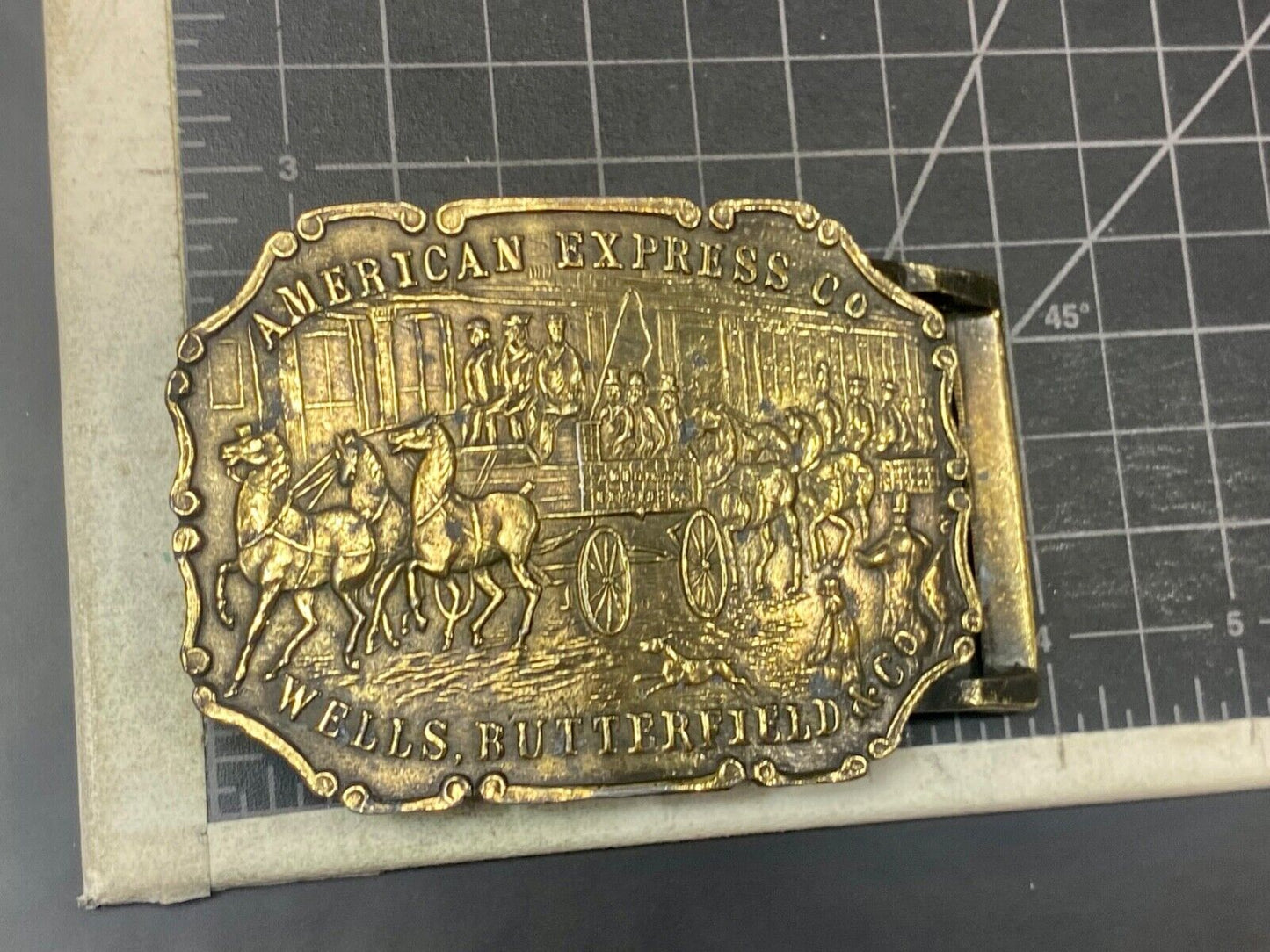 American Express Wells Butterfield unique stagecoach belt buckle
