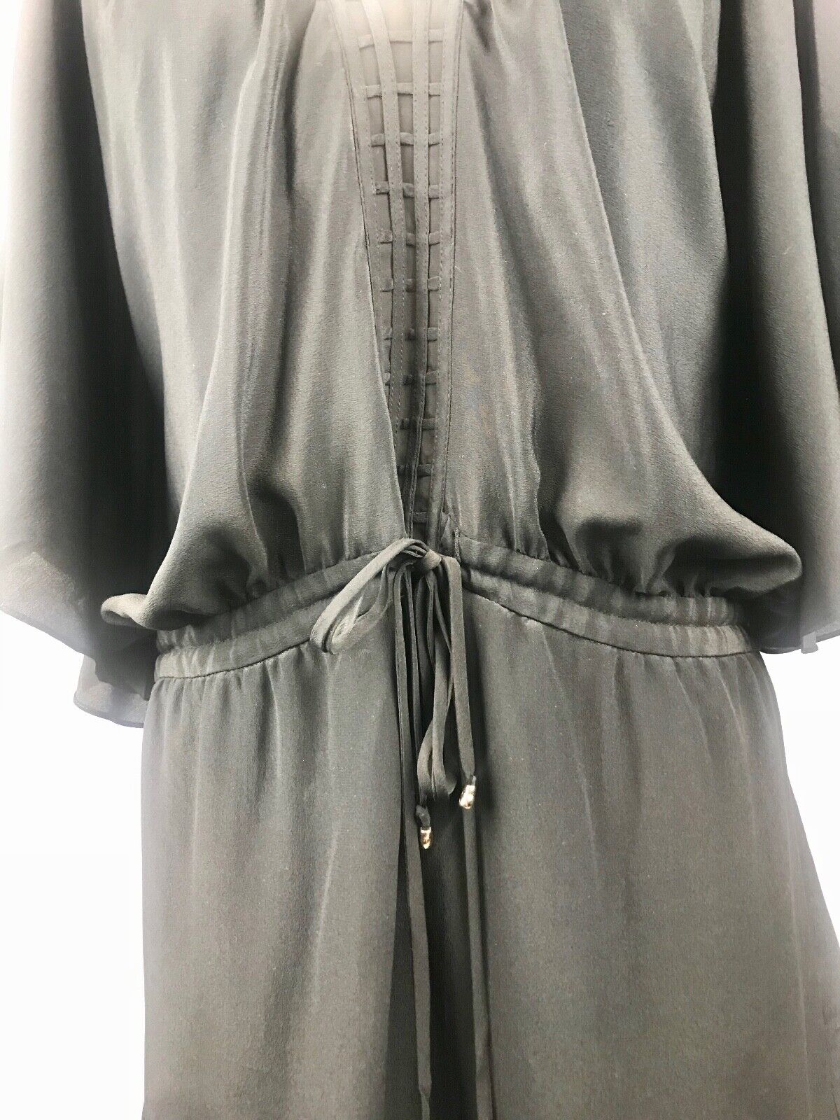 Anthropologie LEIFSDOTTIR Black Silk Dress Dolman Open Cage Sleeves Tie Waist 6