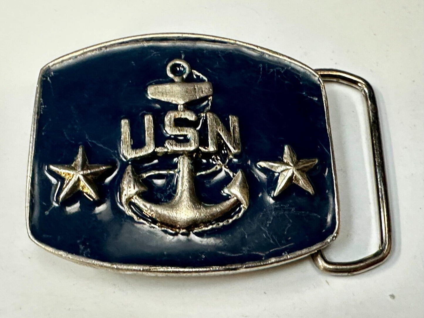 USN United States Navy Anchor Naval Military Forces Two Stars Belt Buckle