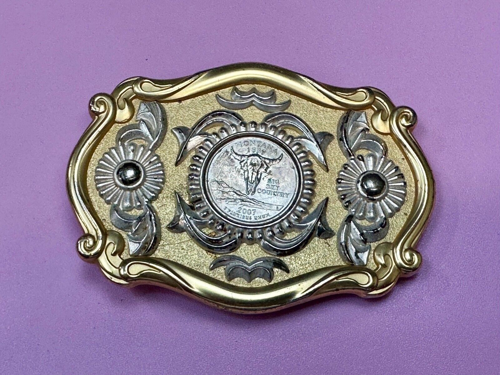 2007 Montana State Quarter Dollar Coin Big Sky Country in quality belt buckle