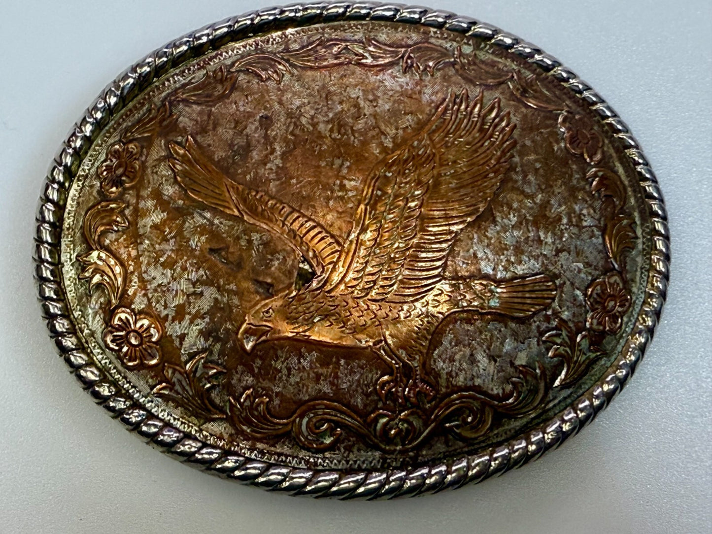 American Bald Flying Eagle Flower Swirl Ornate Brown Color Belt Buckle W USA