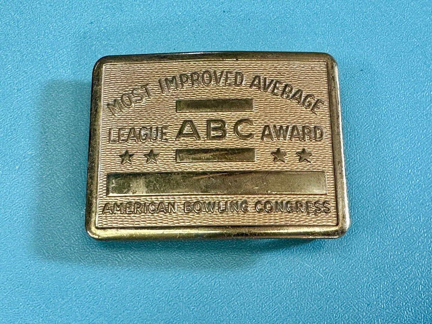 ABC Bowling League Award - NOT engraved most improved trophy NOS belt buckle