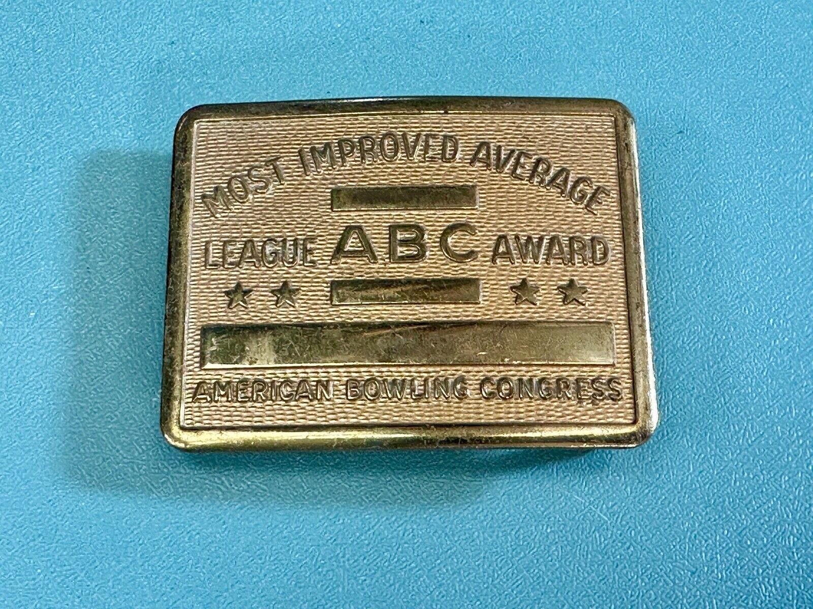 ABC Bowling League Award - NOT engraved most improved trophy NOS belt buckle