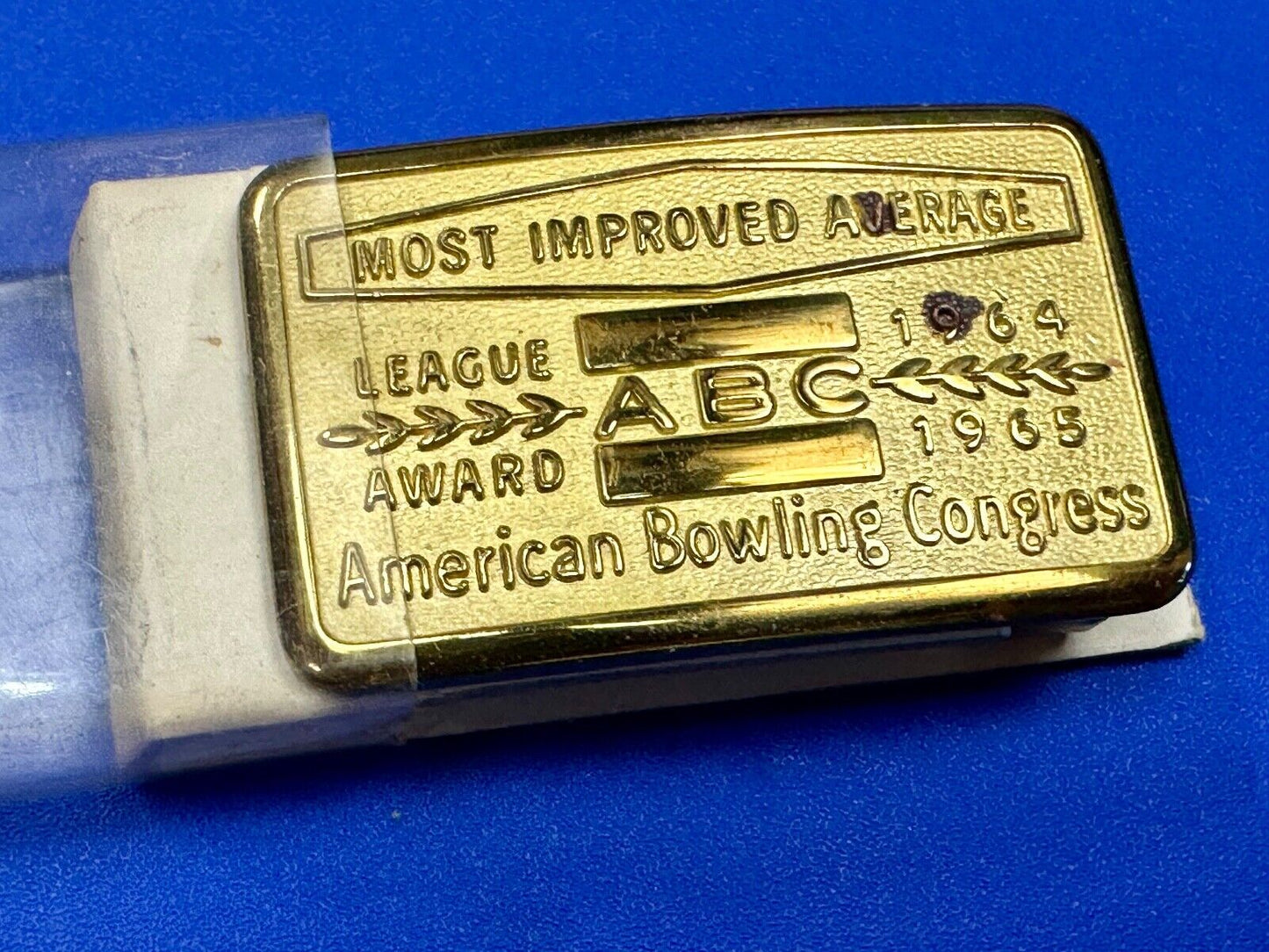 ABC Bowling League Award NOT engraved most improved trophy  1964 belt buckle