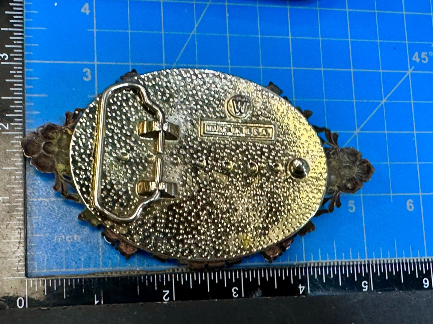 Victorian Woman Painting Cameo Vintage W Belt Buckle - Missing Rhinestone's