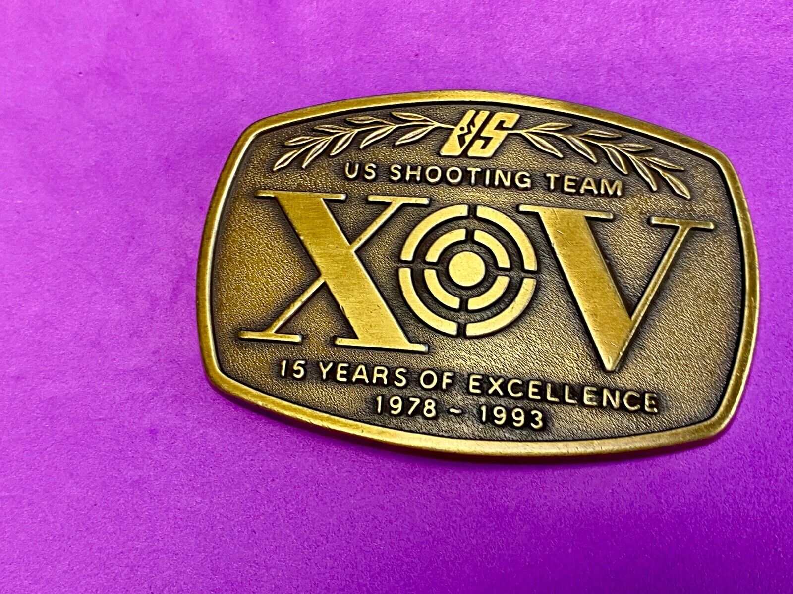 Vintage 1970's US shooting team XOV belt buckle - 15 years of excellence