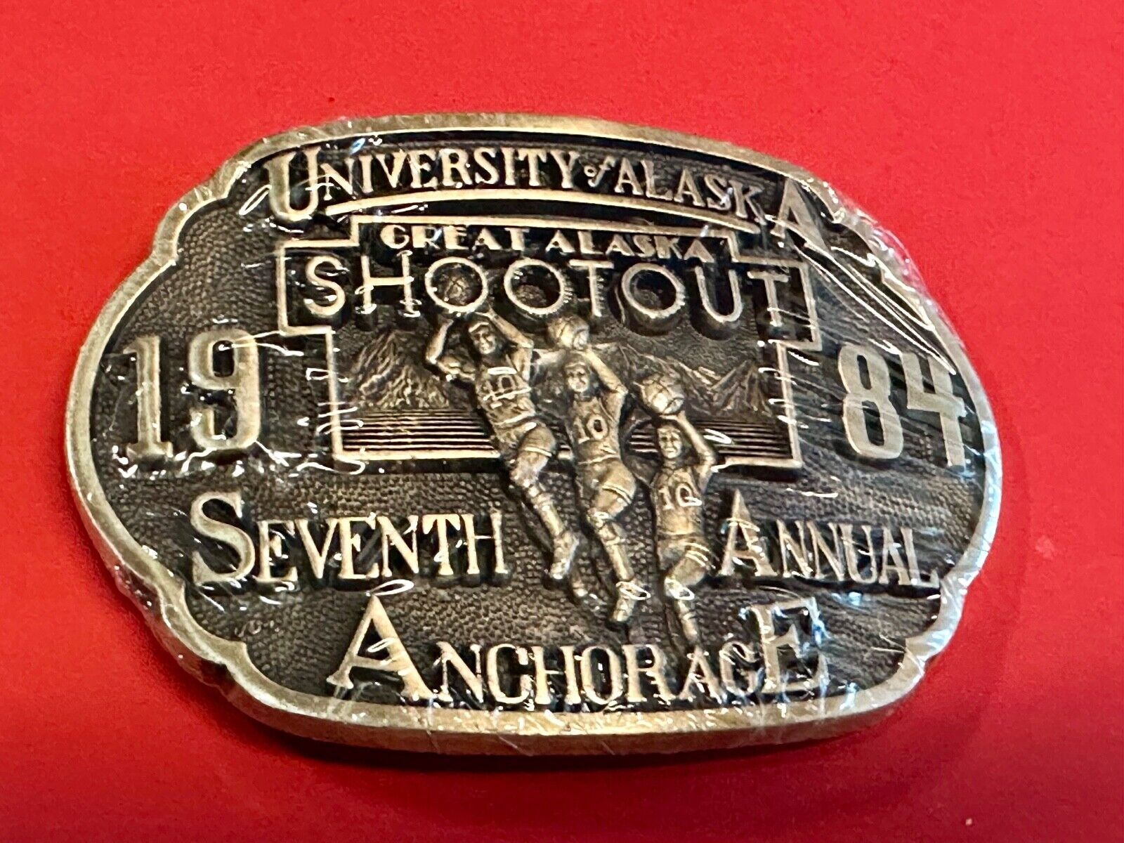 University of Alaska Great Shootout 1984 Brass NOS Belt Buckle - by Buck, ADM