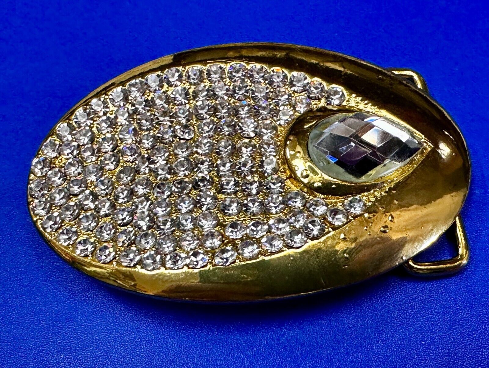 Beautiful Stylish Clear Rhinestone Covered Gold Tone Designer Oval Belt Buckle