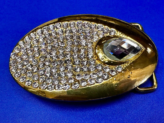 Beautiful Stylish Clear Rhinestone Covered Gold Tone Designer Oval Belt Buckle