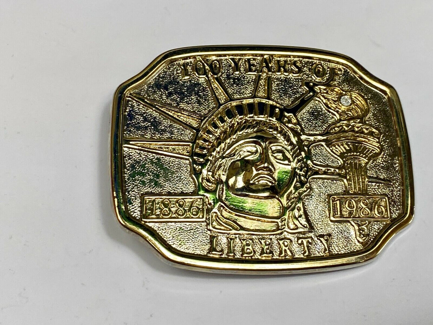 100 Years Of Liberty - Statue Usa Commemorative Gold & Silver Tone Belt Buckle