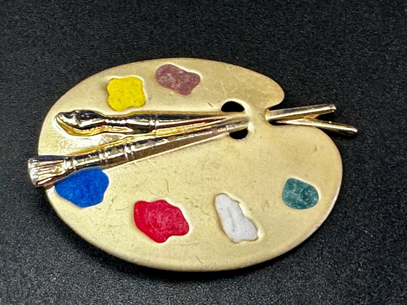 Vintage Gold Tone Artist's Palette Brooch Pin Signed AJC Paint Brush Painting 🎨