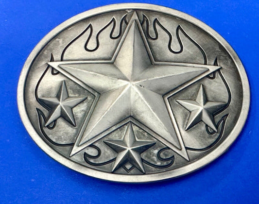 3d Nautical Celtic STAR in flames silver tone oval 4" wide belt buckle
