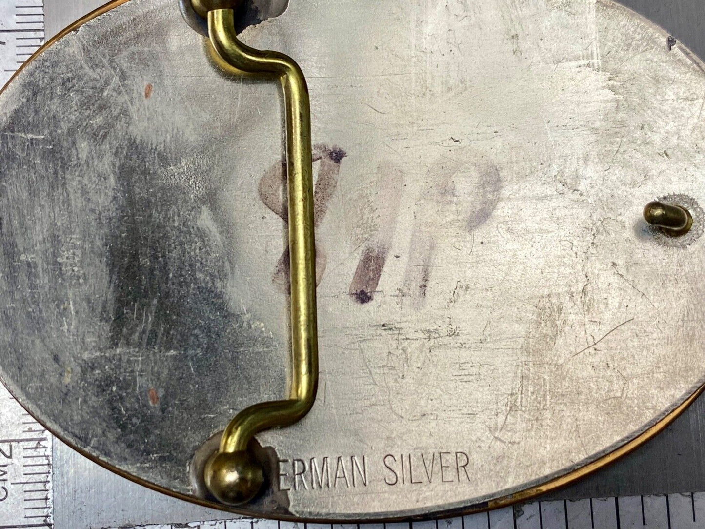 Vintage German Silver two tone rodeo award trophy style engraved belt buckle