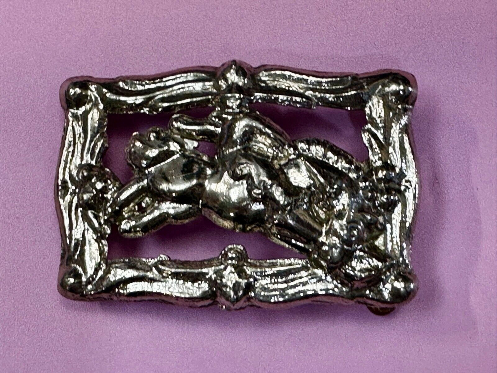 Unique silver tone Vintage Cowboy Saddle Bronc see through western belt buckle