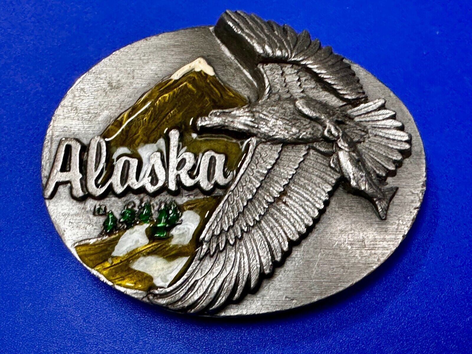 Alaska Patriotic Flying Eagle Frontier State 1990's Siskiyou Vintage Belt Buckle