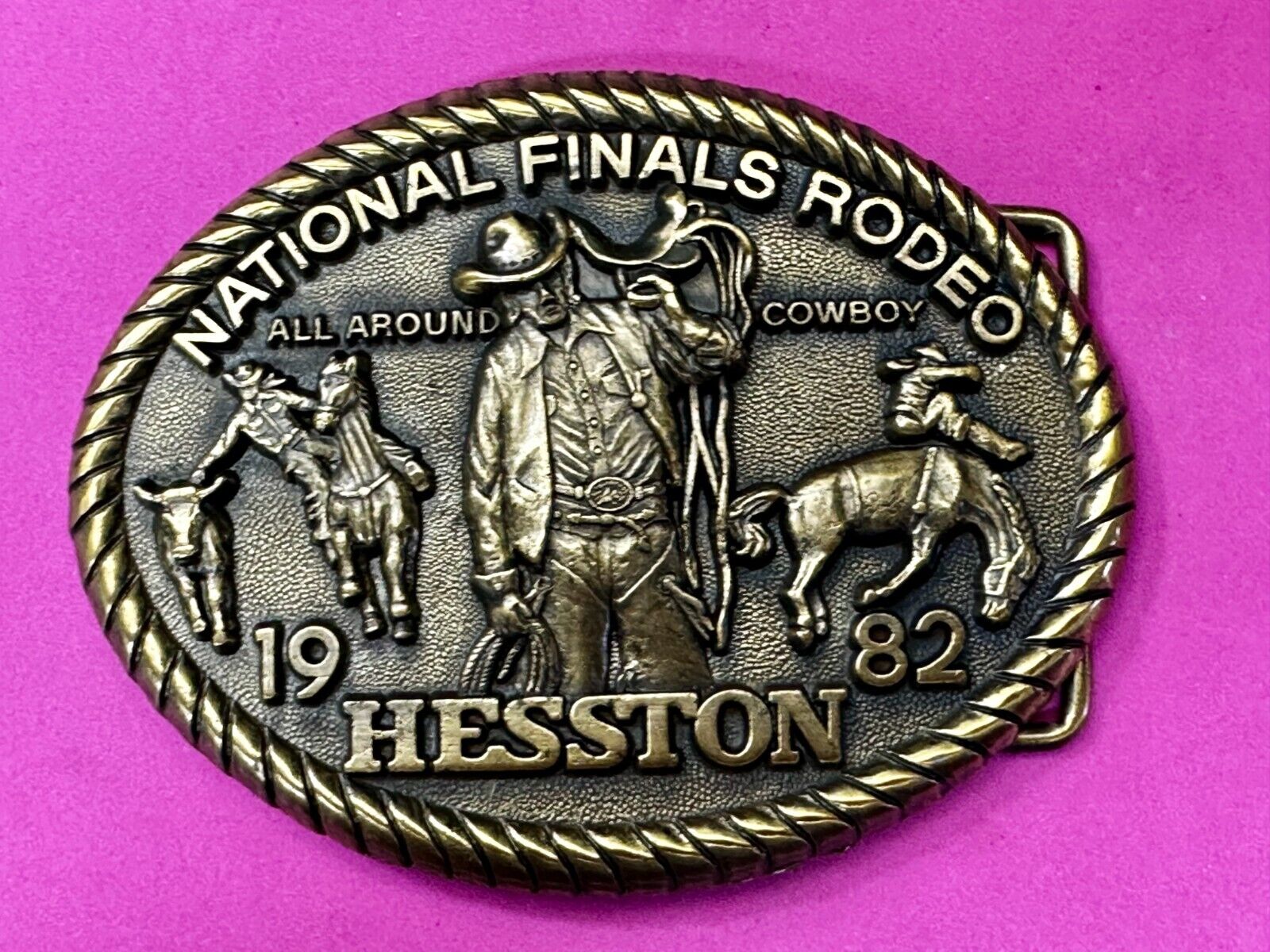 1982 Hesston National Finals Rodeo NFR Cowboys NOS Western Adult Belt Buckle