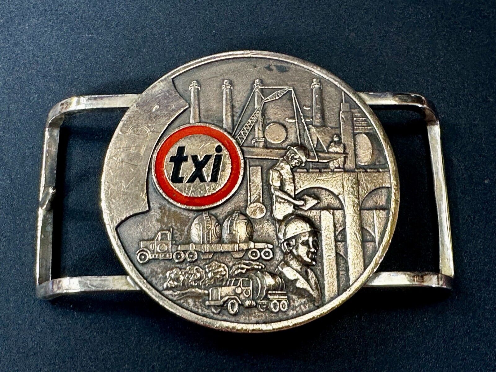 TXI Oil Rig Drilling Construction Company Vintage Belt Buckle by Jostens