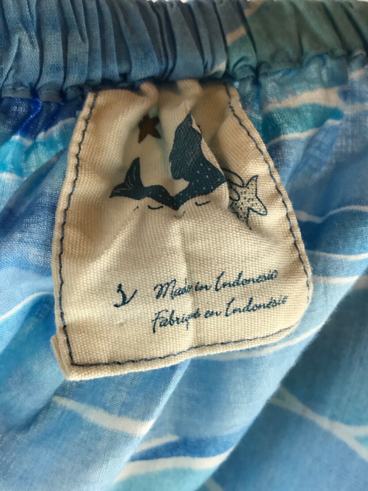 Anthropologie MERMAID Ocean Blue Waves Cover Up Shift Dress Off Shoulder S 