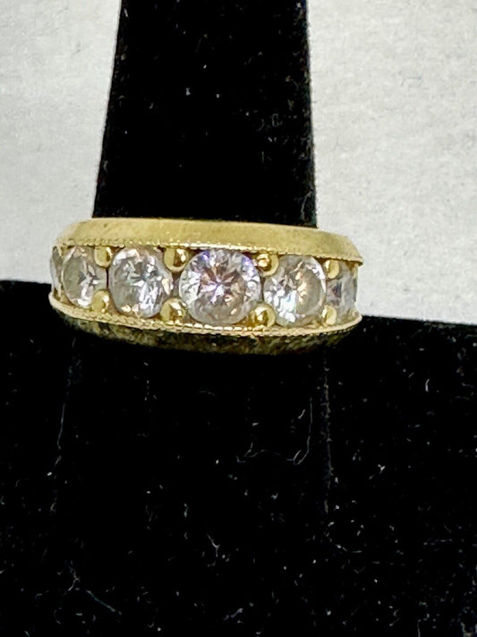 14K Gold BJ Engraved Cubic Zirconia Ring  - Band Sz 9.5  - 9.8 grams