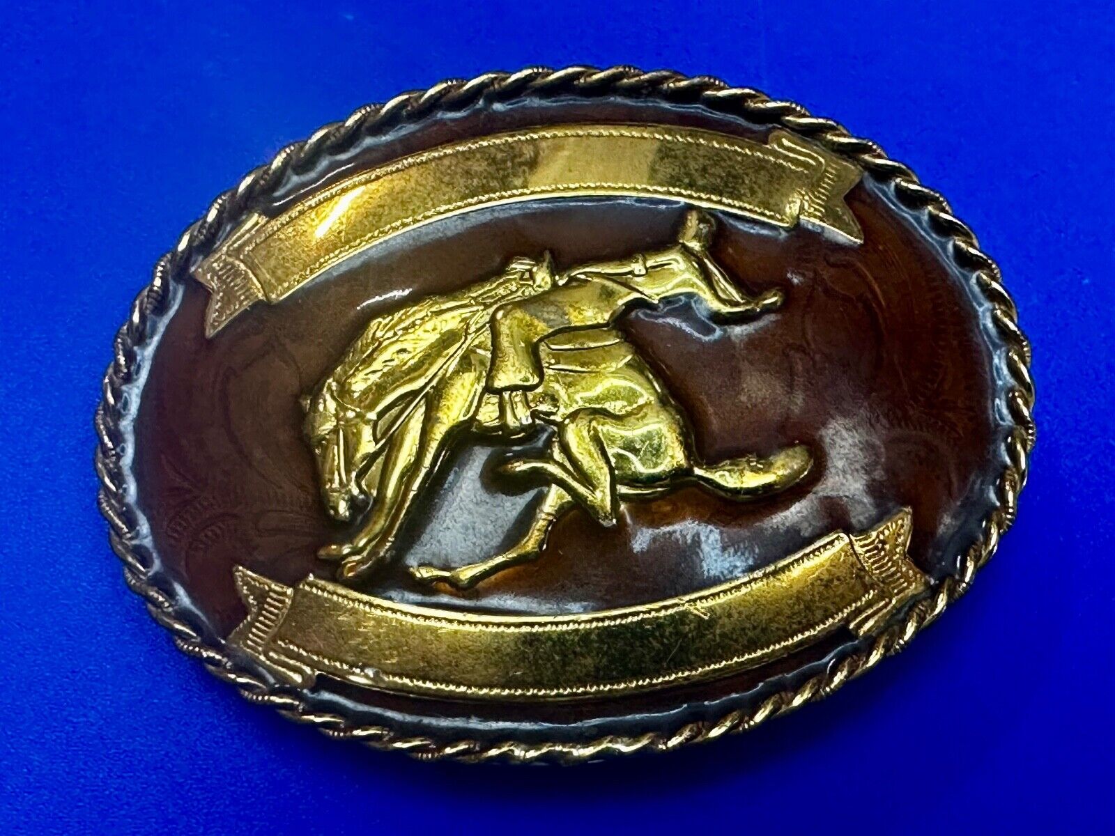 Vintage German Silver  Cowboy Saddle Bronc western belt buckle W/ Award Ribbon