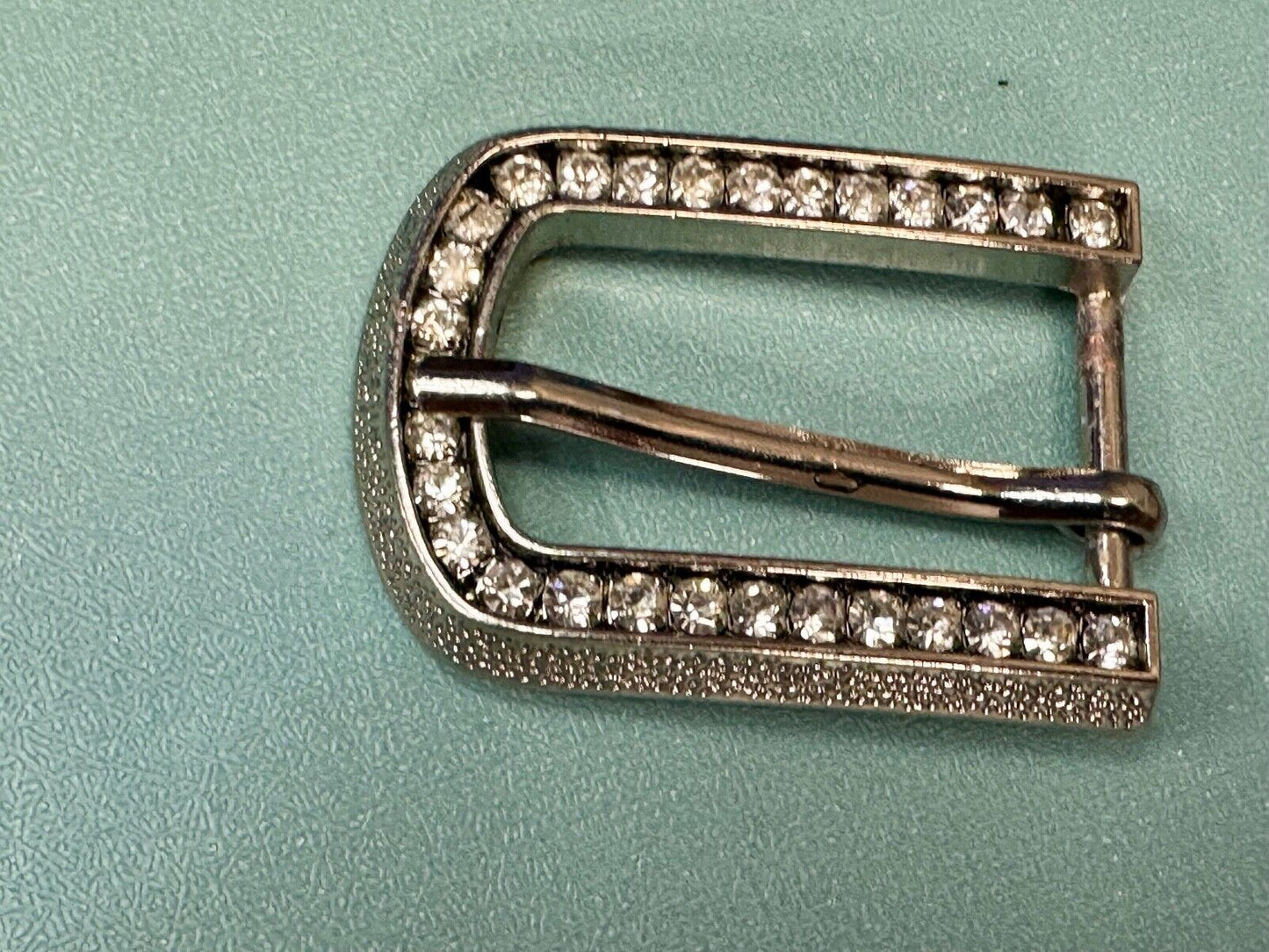 2" wide silver tone Rhinestone accented replacement belt buckle