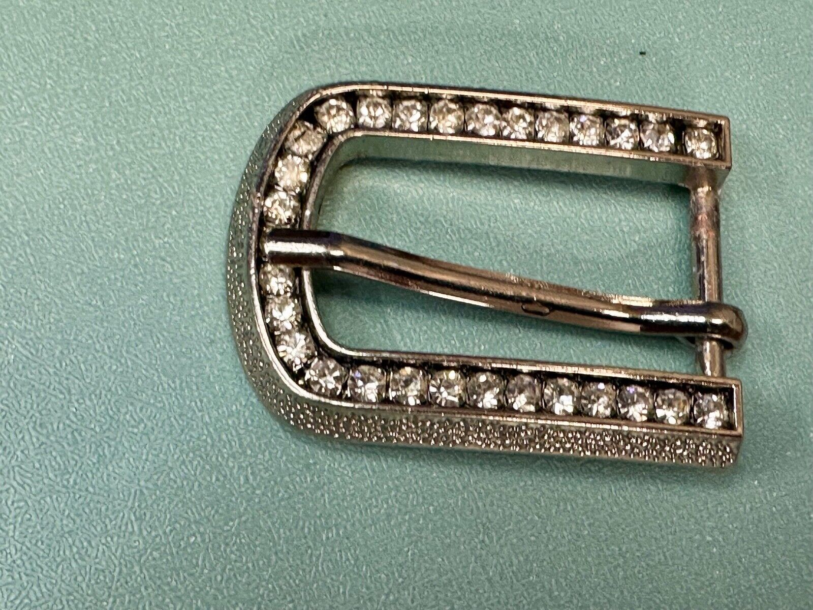 2" wide silver tone Rhinestone accented replacement belt buckle