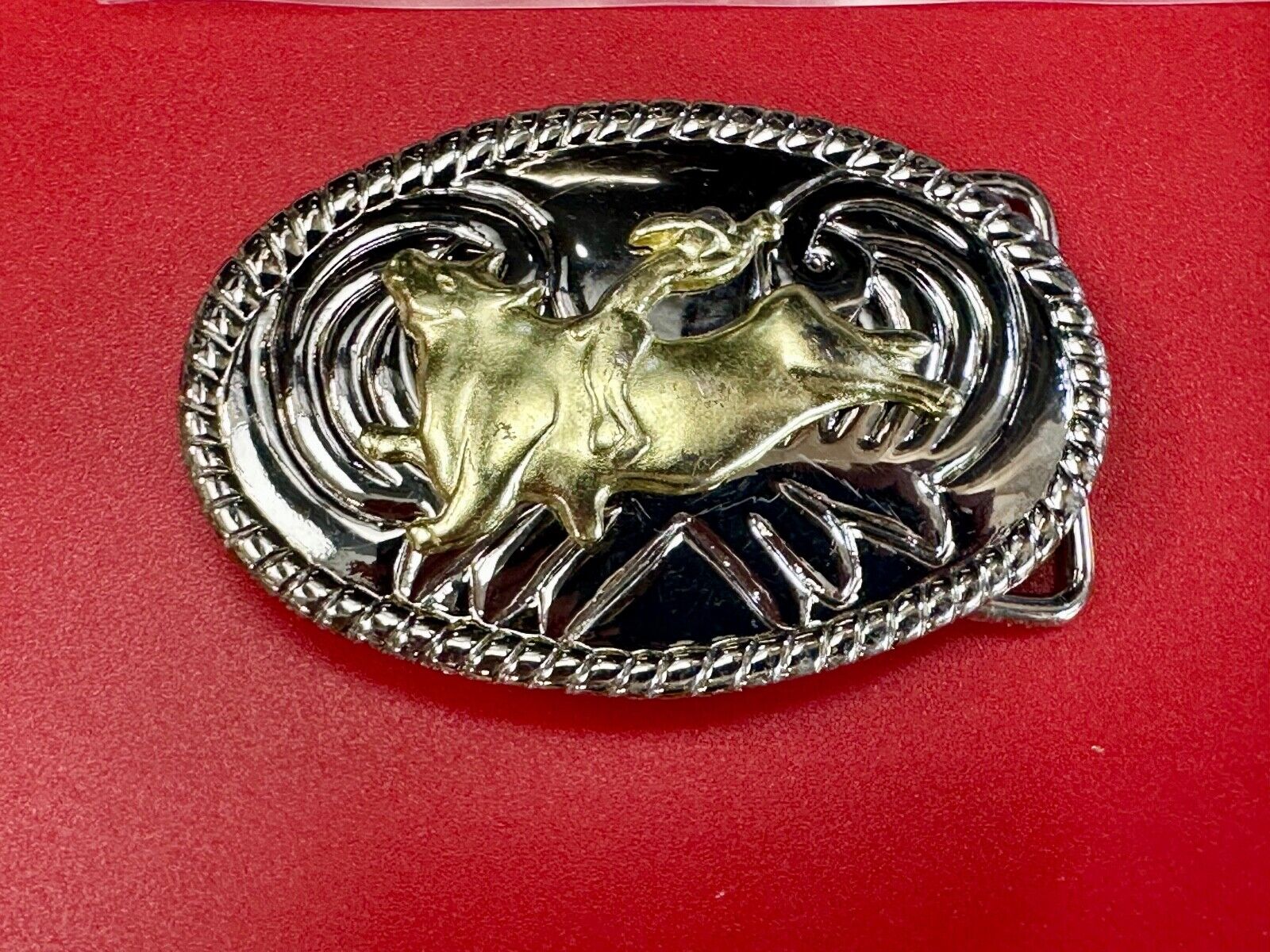 Vintage Cowboy Saddle Bronc western two tone oval belt buckle