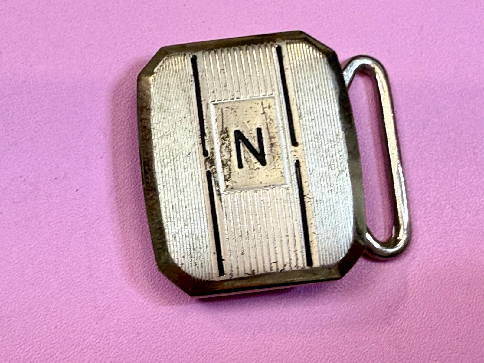 Antique Custom Letter Initial N Monogram Silver Plate Pioneer Belt Buckle