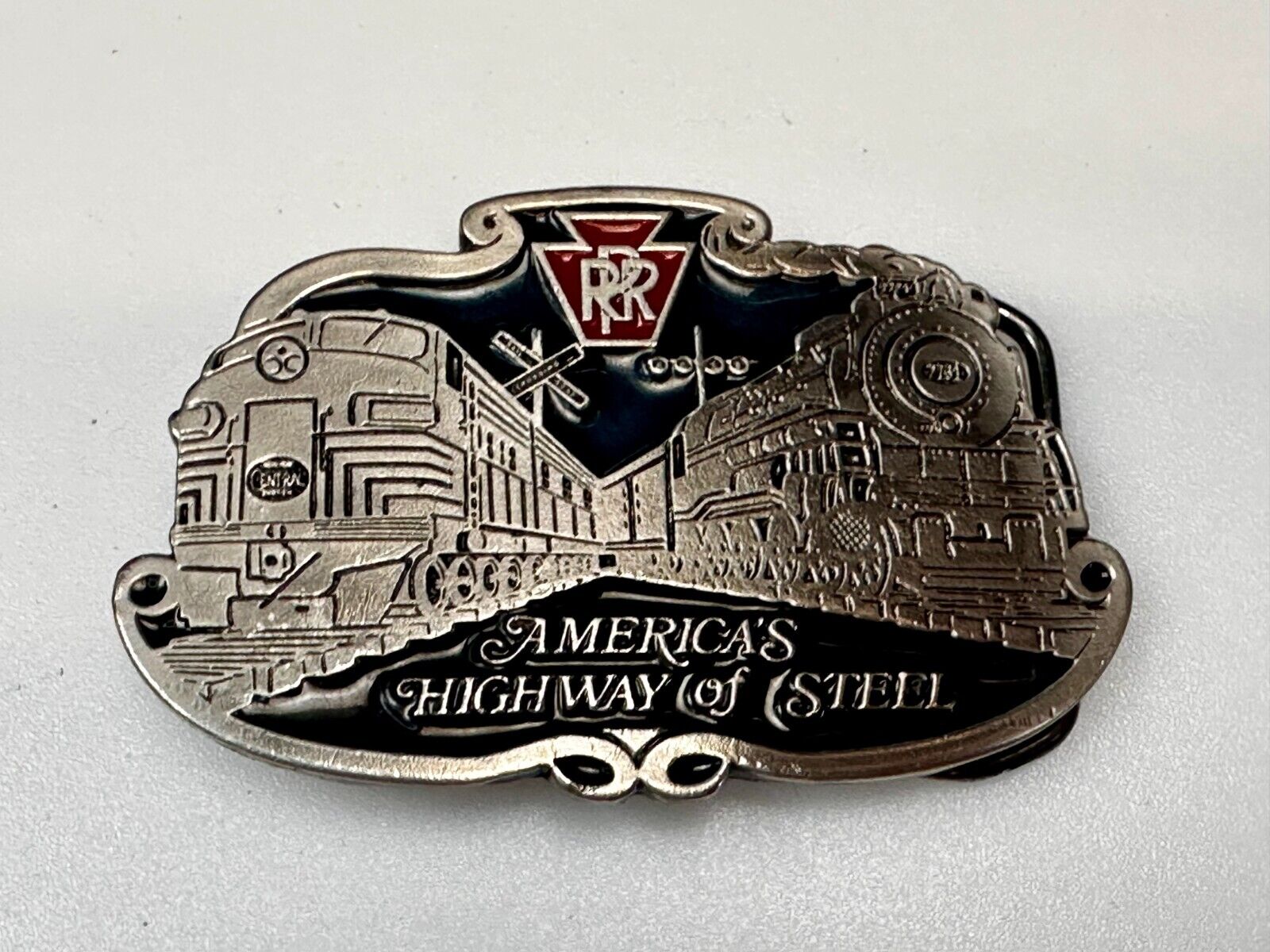 America’s Highway Of Steel RR Double Railroad Train Belt Buckle Made in USA 2396