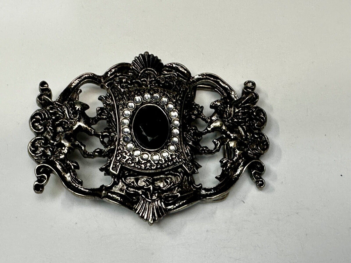Victorian Style Black Rhinestone Centerpiece Vintage See Through Belt Buckle