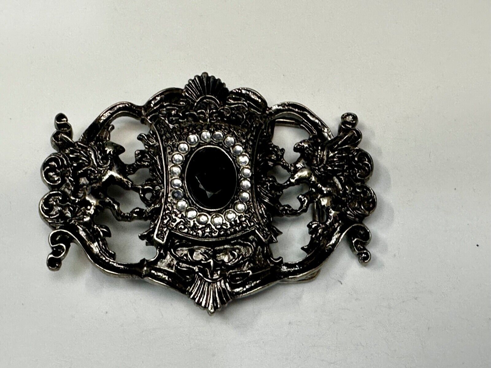 Victorian Style Black Rhinestone Centerpiece Vintage See Through Belt Buckle