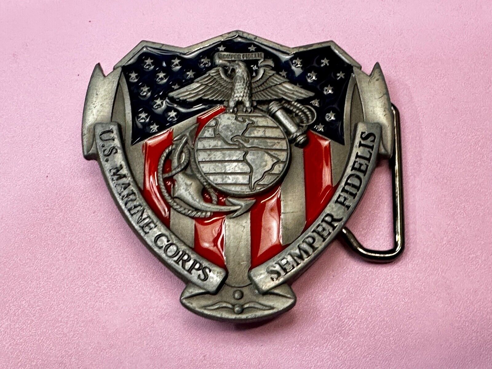 USMC Marines Semper Fidelis Cutout Patriotic Military Service Usa Belt Buckle